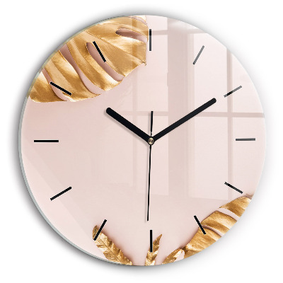 Kerek fali üvegóra 30 cm Arany trópusi levelek