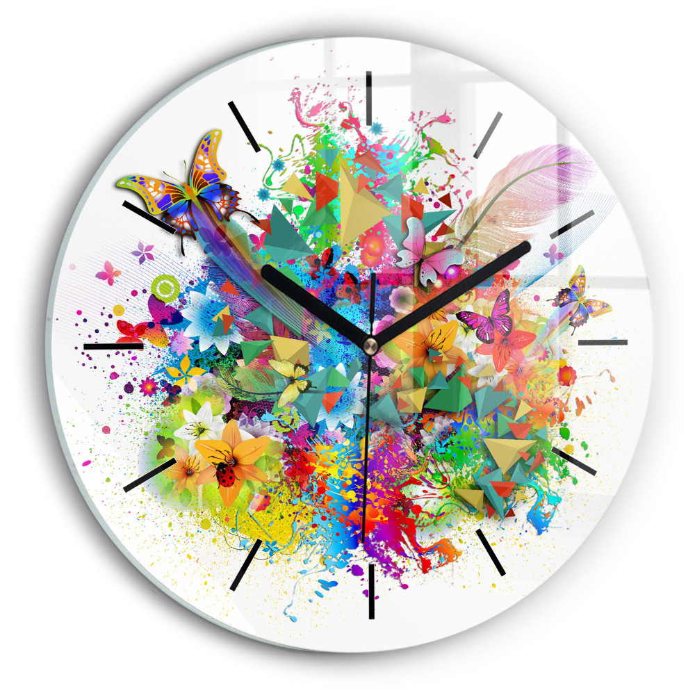 Kerek fali üvegóra 30 cm Virágos harmónia pillangókkal