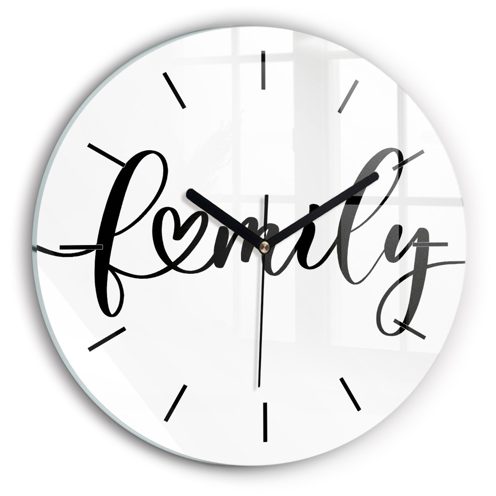 Kerek üvegóra 30 cm Családi felirat és szív