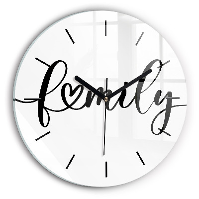 Kerek üvegóra 30 cm Családi felirat és szív