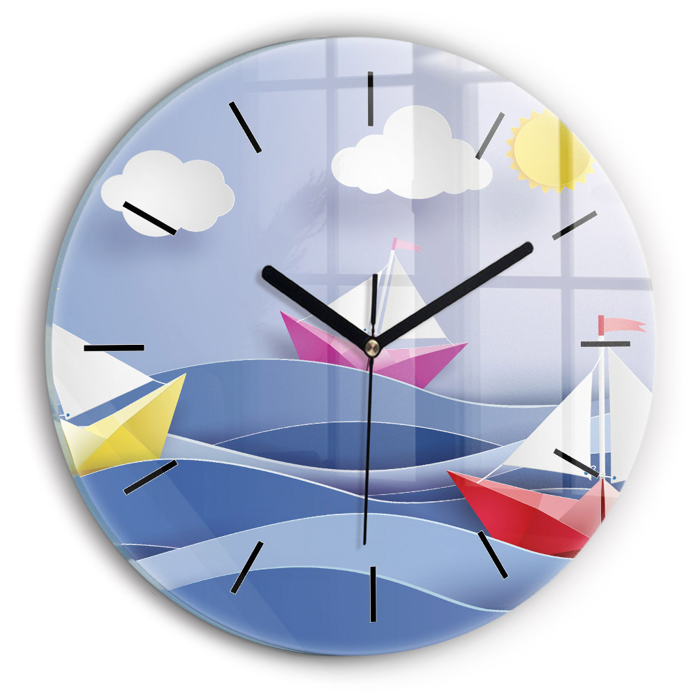Fali üvegóra kerek 30 cm Origami színes vitorlások