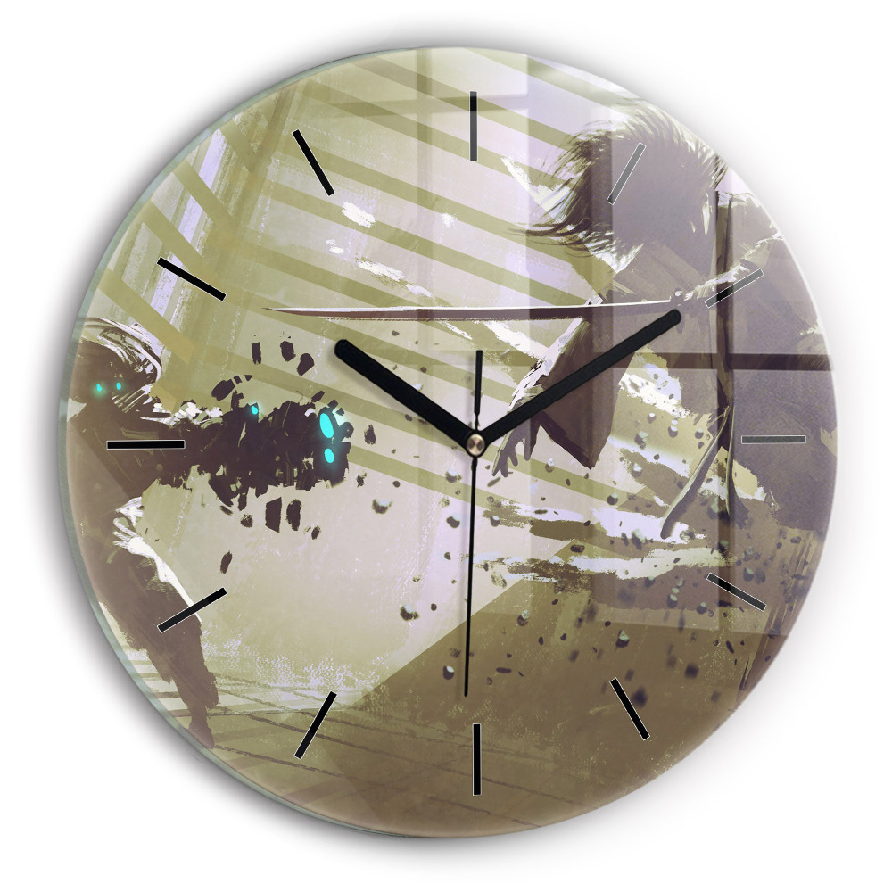 Kerek fali üvegóra 30 cm Harc robot és szamuráj között