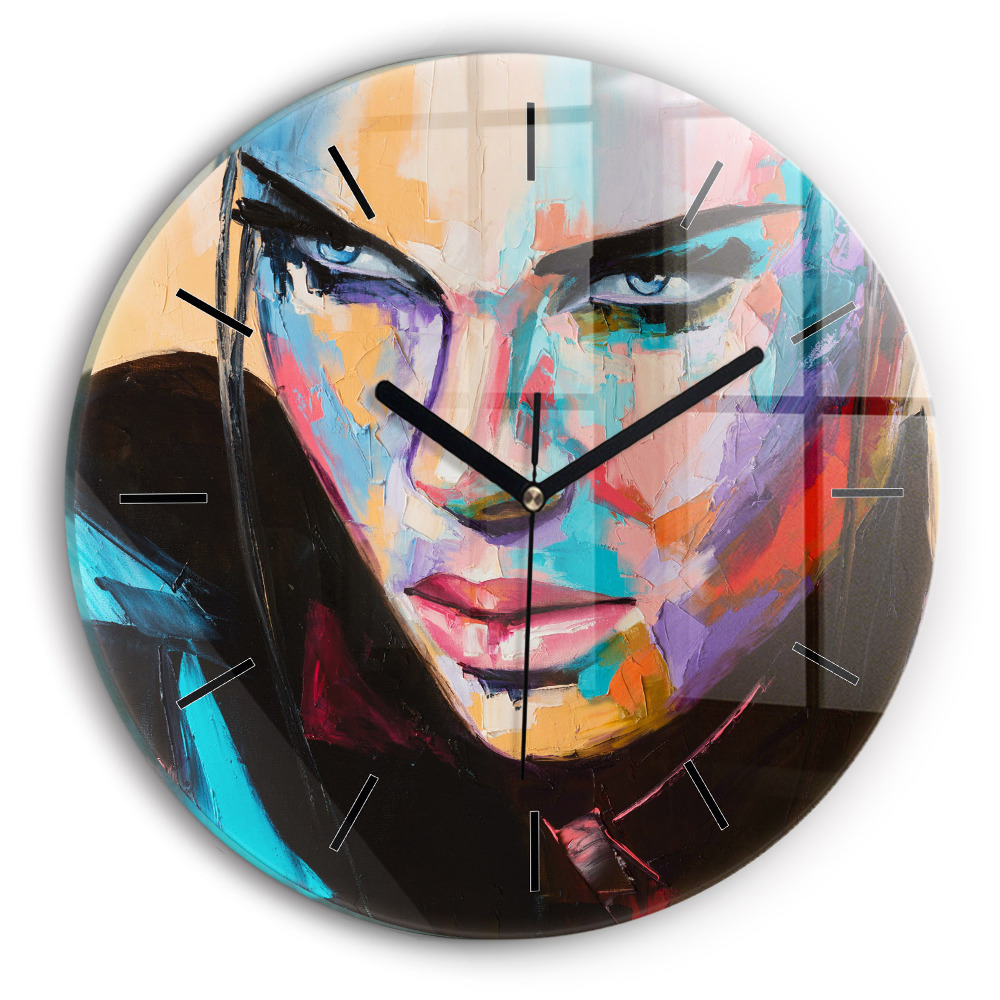 Egyedi üvegóra kerek 30 cm Női portré