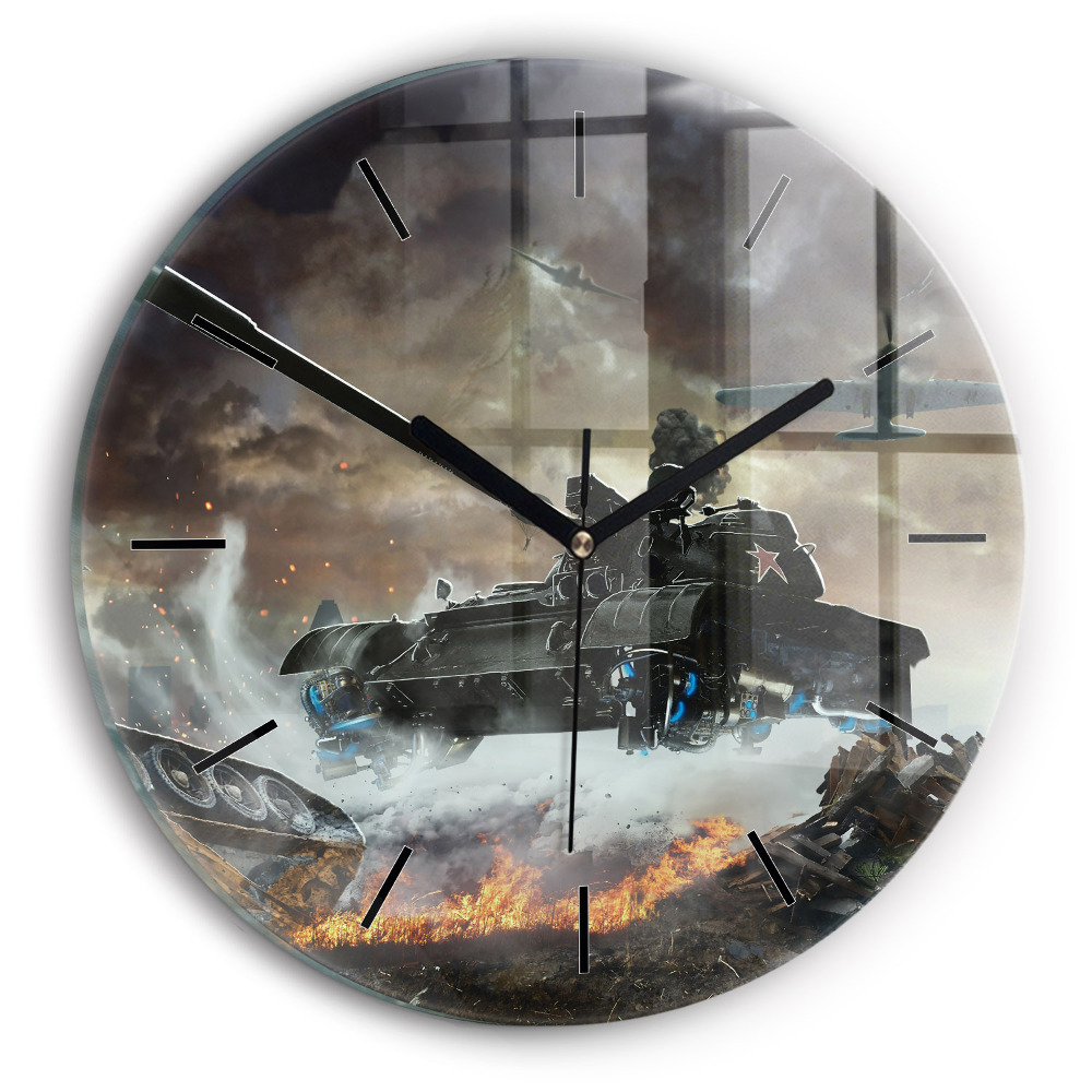 Kerek fali üvegóra 30 cm Tank grafika