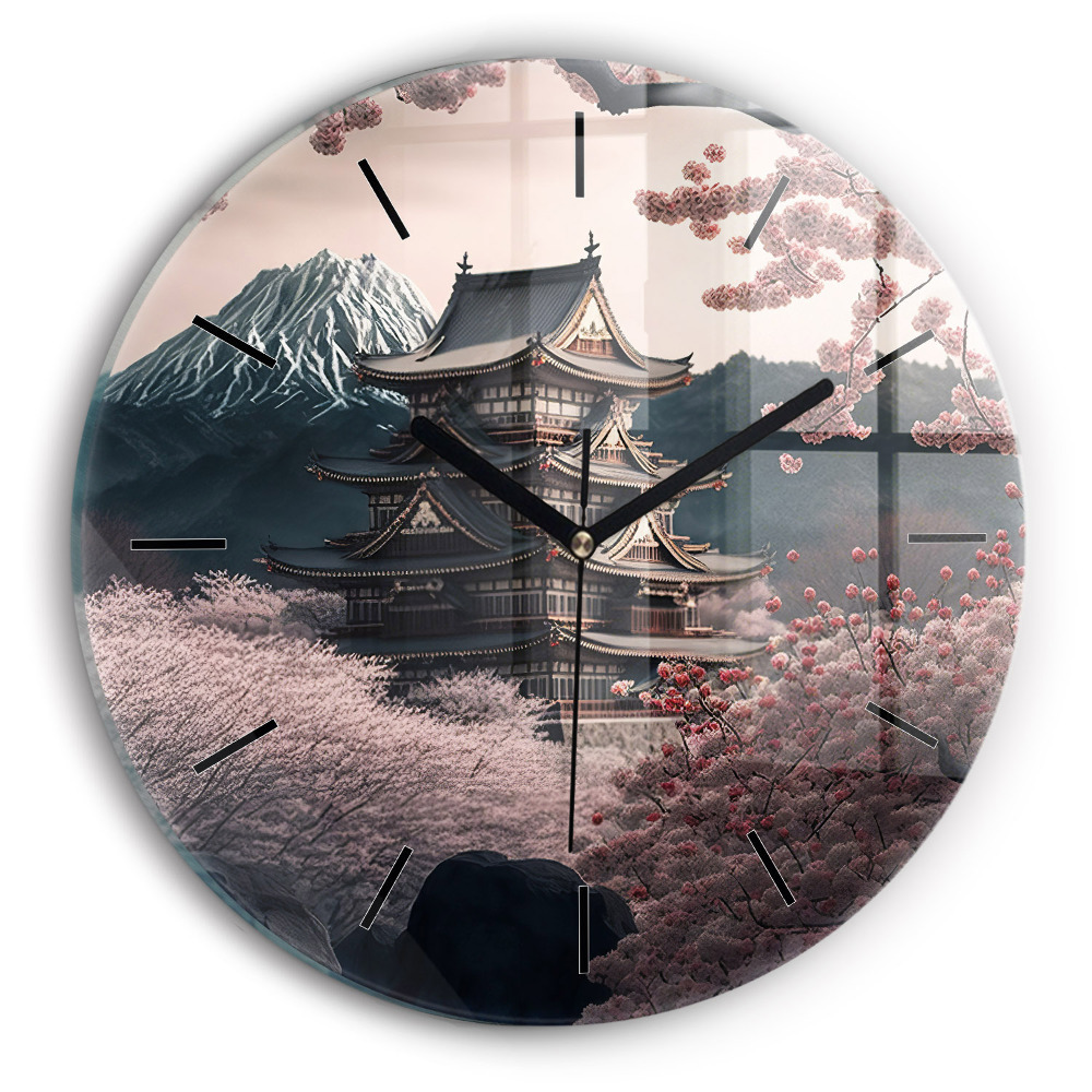 Fali üvegóra kerek 30 cm Torony és virágok Ázsiában