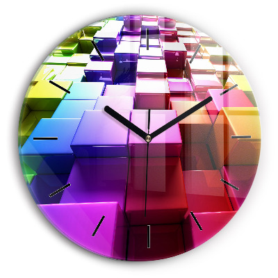 Egyedi üvegóra kerek 30 cm Színes kockák