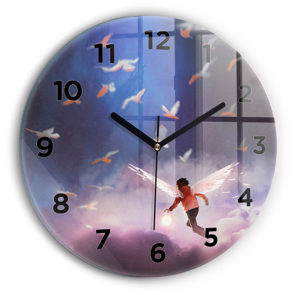 Kerek üvegóra 30 cm Fiú szárnyakkal