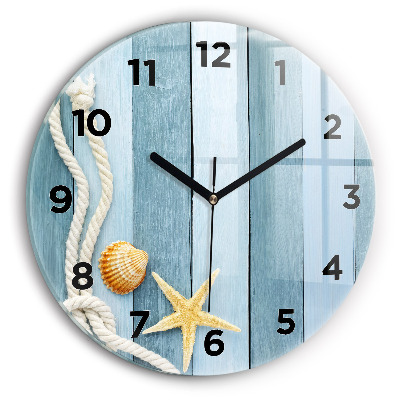 Kerek falióra 30 cm Deszka csíkok és kagyló