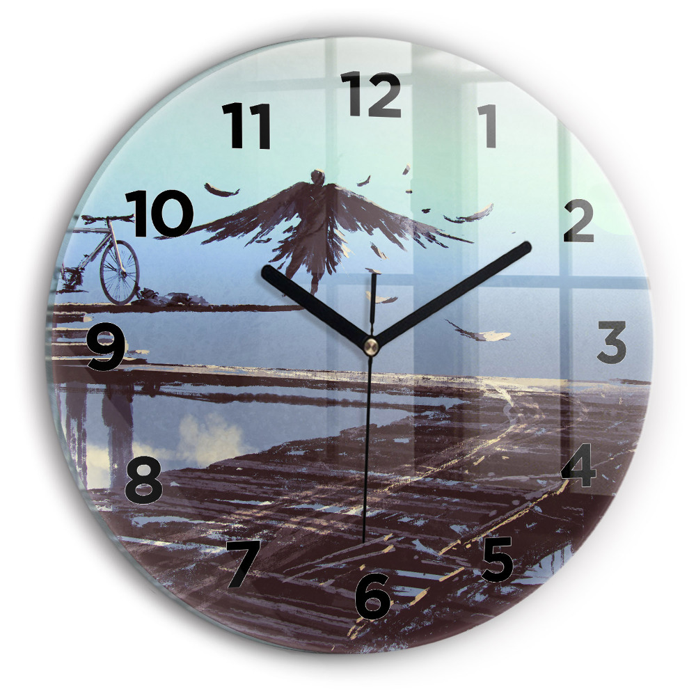 Kerek fali üvegóra 30 cm Angyal, híd és kerékpár