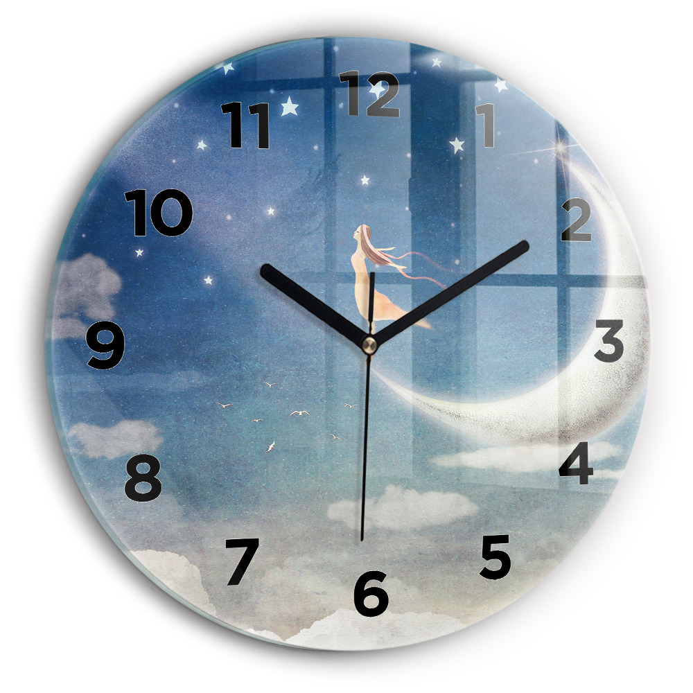 Egyedi üvegóra kerek 30 cm Lány a Holdon