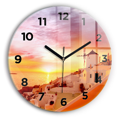 Fali üvegóra kerek 30 cm Régi szélmalom Szantoriniben