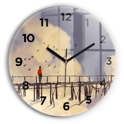 Fali üvegóra kerek 30 cm Ember egy régi hídon