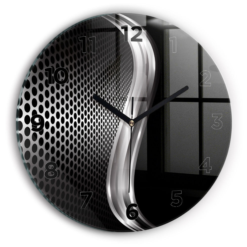 Kerek fali üvegóra 30 cm Fekete fém absztrakció