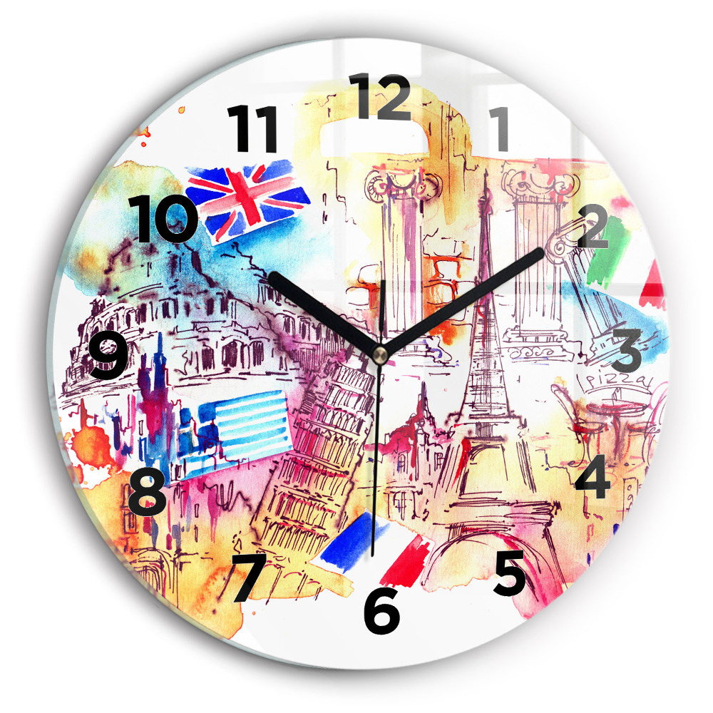 Kerek üvegóra 30 cm A világ vonzó országai