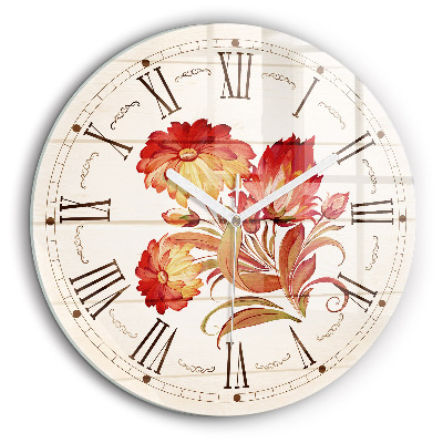 Kerek falióra 60x60 Piros virágok