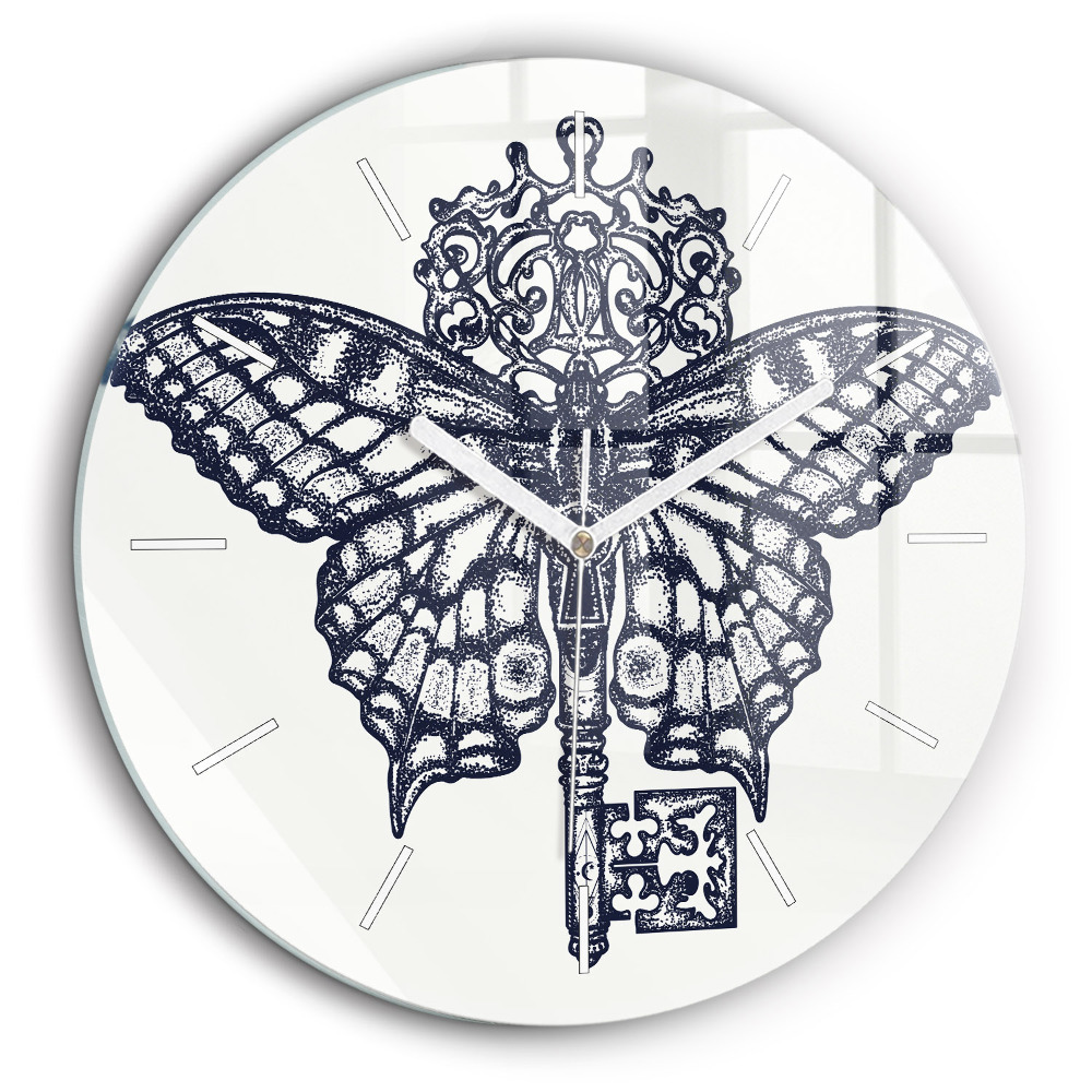 Kerek fali üvegóra 60 cm Pillangó és kulcs - boho stílus