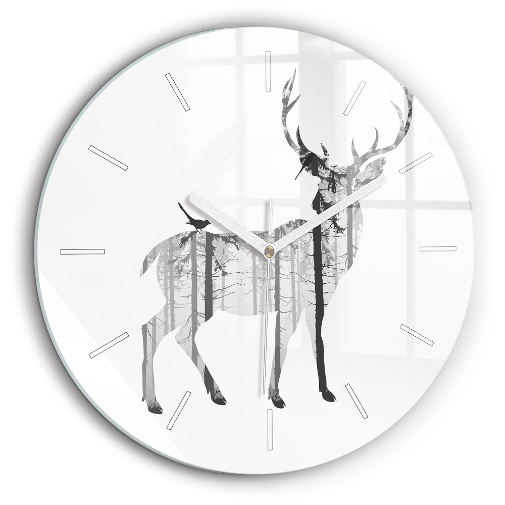 Fali üvegóra kerek 60 cm Szarvas sziluettje Erdő