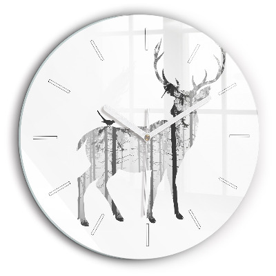 Fali üvegóra kerek 60 cm Szarvas sziluettje Erdő