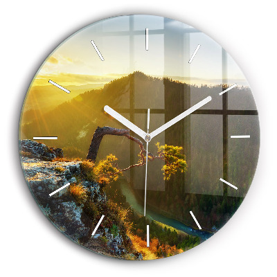 Egyedi üvegóra kerek 60 cm Naplemente a hegyek felett