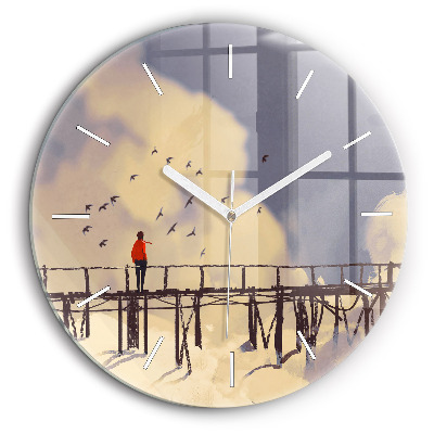 Fali üvegóra kerek 60 cm Ember egy régi hídon