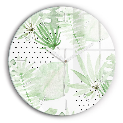 Kerek üvegóra 60 cm Zöld levelek