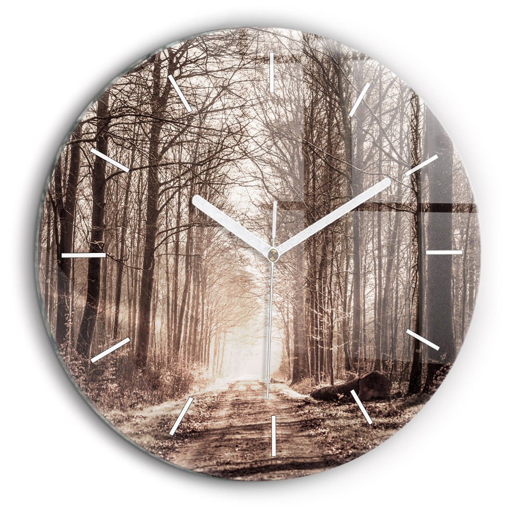 Egyedi üvegóra kerek 60 cm Erdei ösvény szepiában