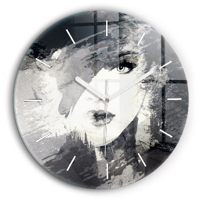 Egyedi üvegóra kerek 60 cm Nő - akvarell