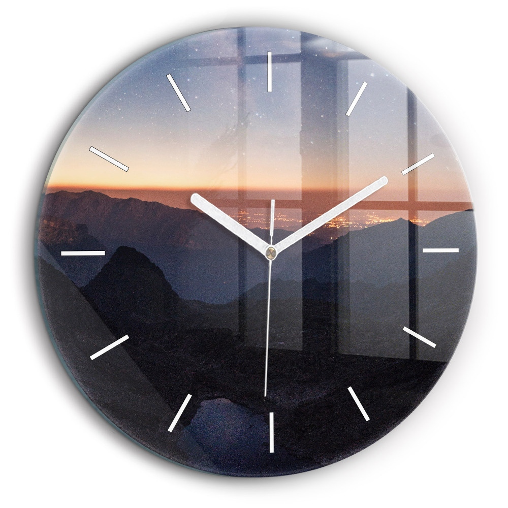 Egyedi üvegóra kerek 60 cm Hegyek naplementében