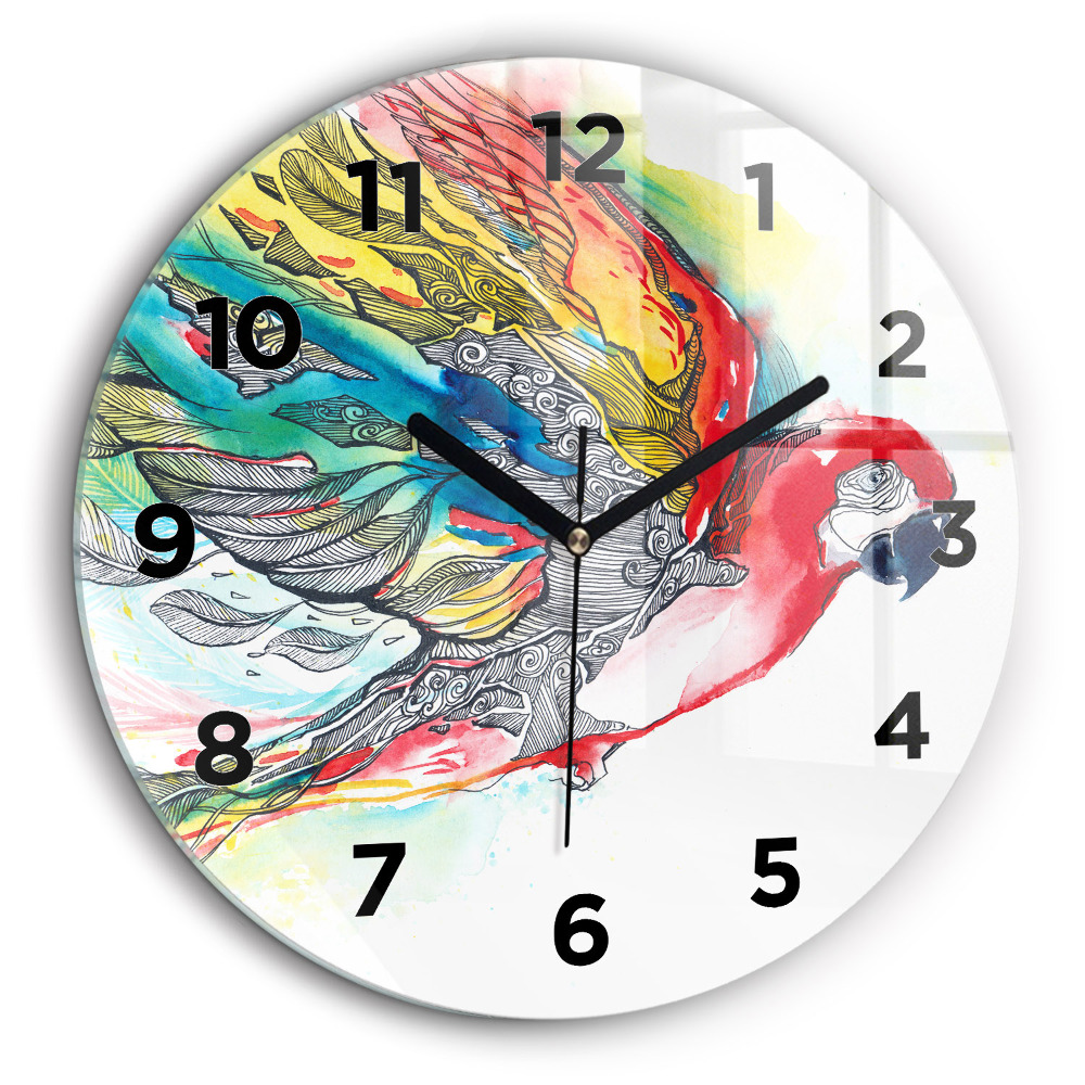 Fali üvegóra kerek 60 cm Színes papagáj repülés közben