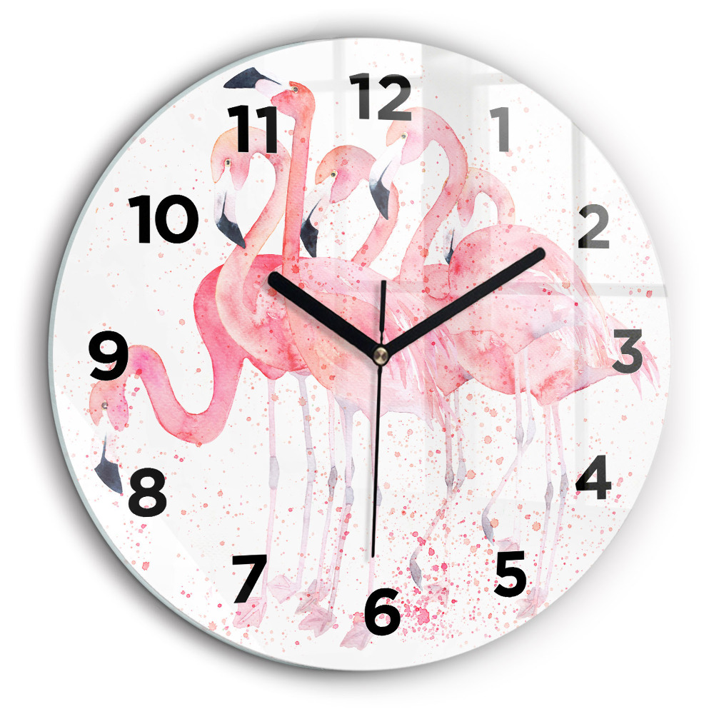 Kerek fali üvegóra 60 cm Flamingók csoportja