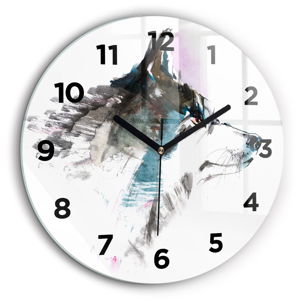 Fali üvegóra kerek 60 cm Egy festett farkas profilja