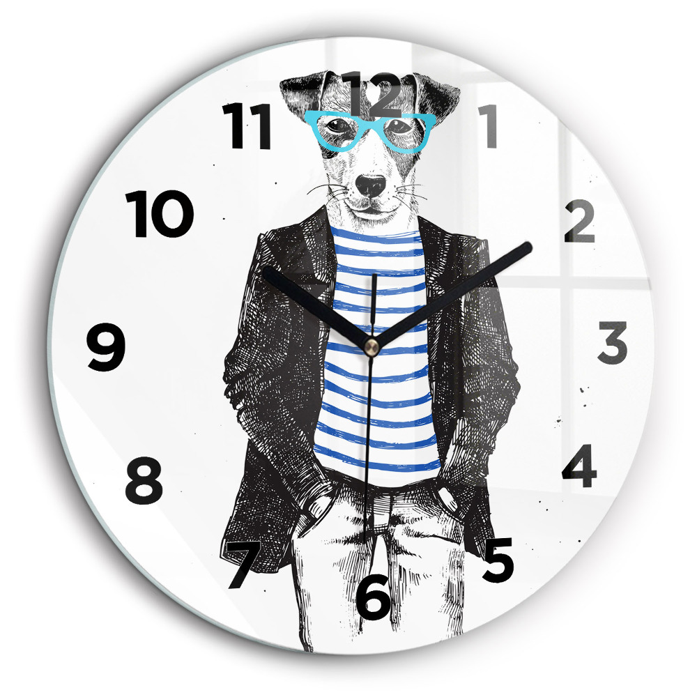 Egyedi üvegóra kerek 60 cm Kutya emberi testben