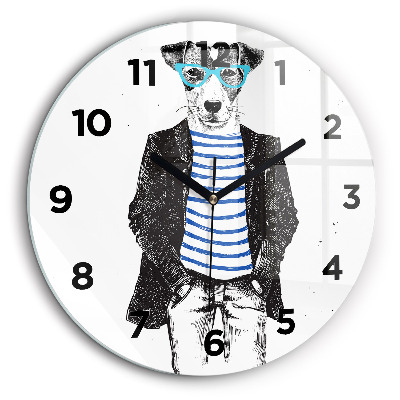 Egyedi üvegóra kerek 60 cm Kutya emberi testben