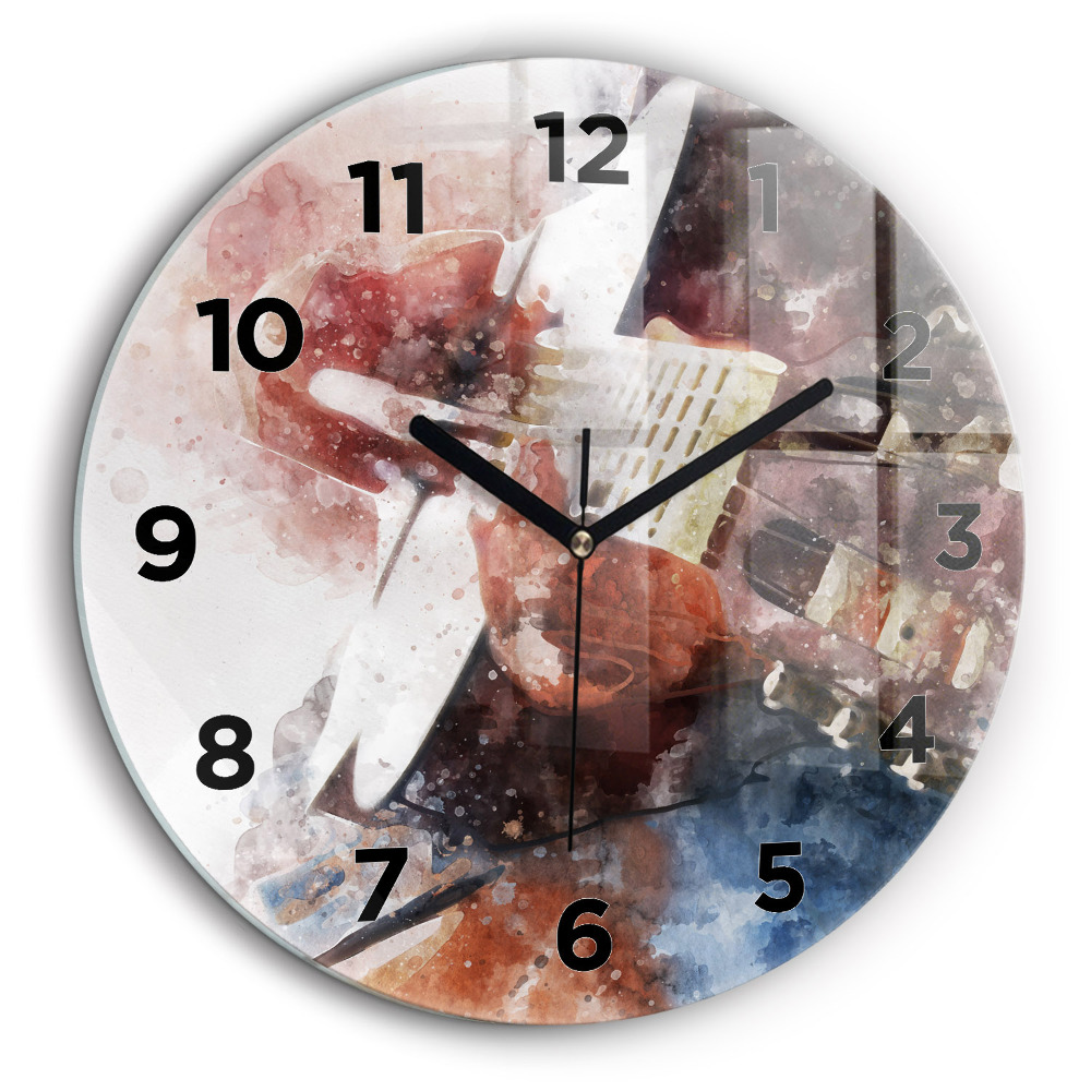 Egyedi üvegóra kerek 60 cm Gitár vizualizáció