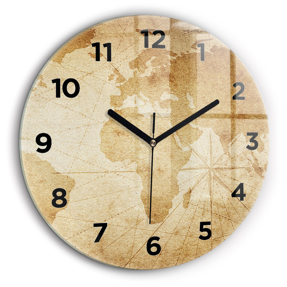 Fali üvegóra kerek 60 cm Vintage világtérkép