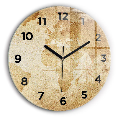 Fali üvegóra kerek 60 cm Vintage világtérkép