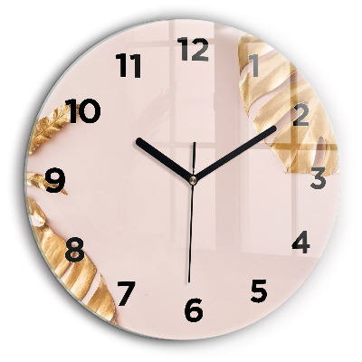 Kerek üvegóra 60 cm Arany trópusi levelek