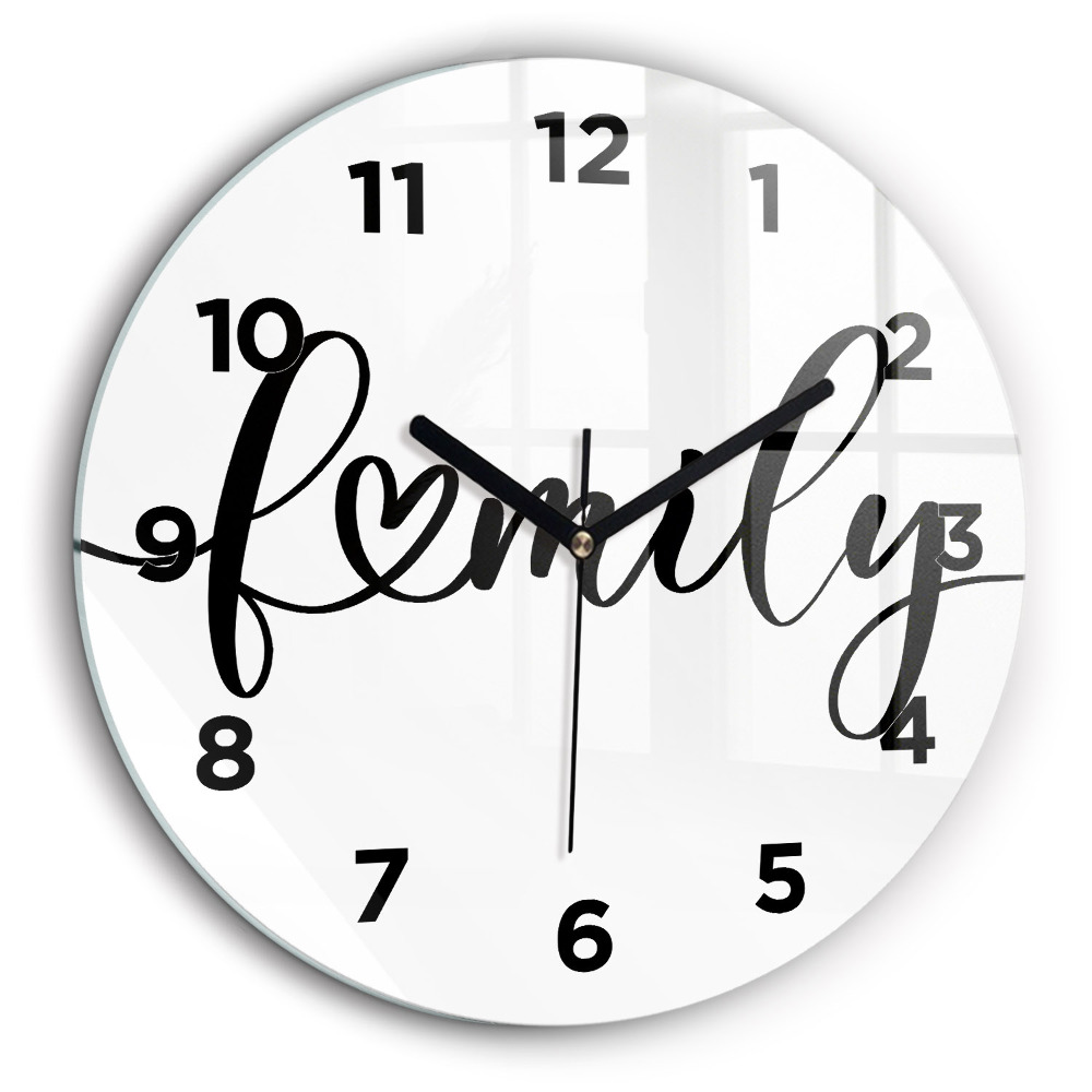 Kerek üvegóra 60 cm Családi felirat és szív