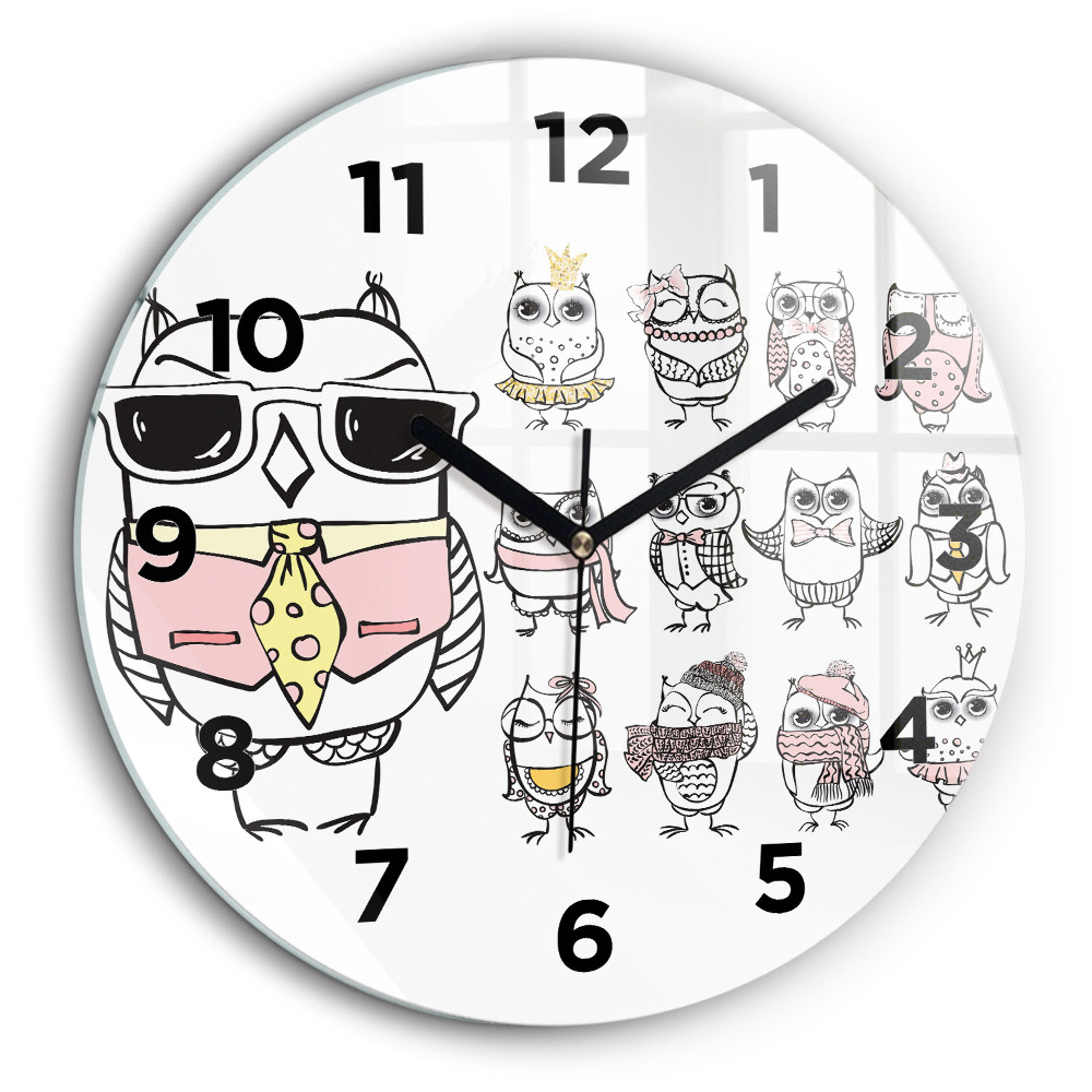 Egyedi üvegóra kerek 60 cm Vintage poszter baglyokkal