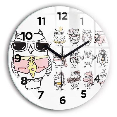 Egyedi üvegóra kerek 60 cm Vintage poszter baglyokkal