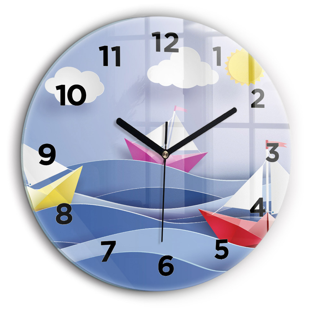 Fali üvegóra kerek 60 cm Origami színes vitorlások