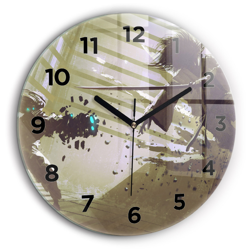 Kerek fali üvegóra 60 cm Harc robot és szamuráj között