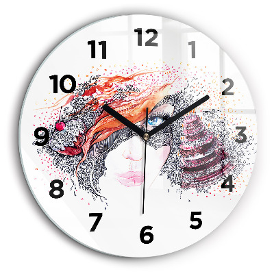 Egyedi üvegóra kerek 60 cm Édes nő süteménnyel