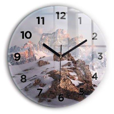Egyedi üvegóra kerek 60 cm Hóval borított hegy