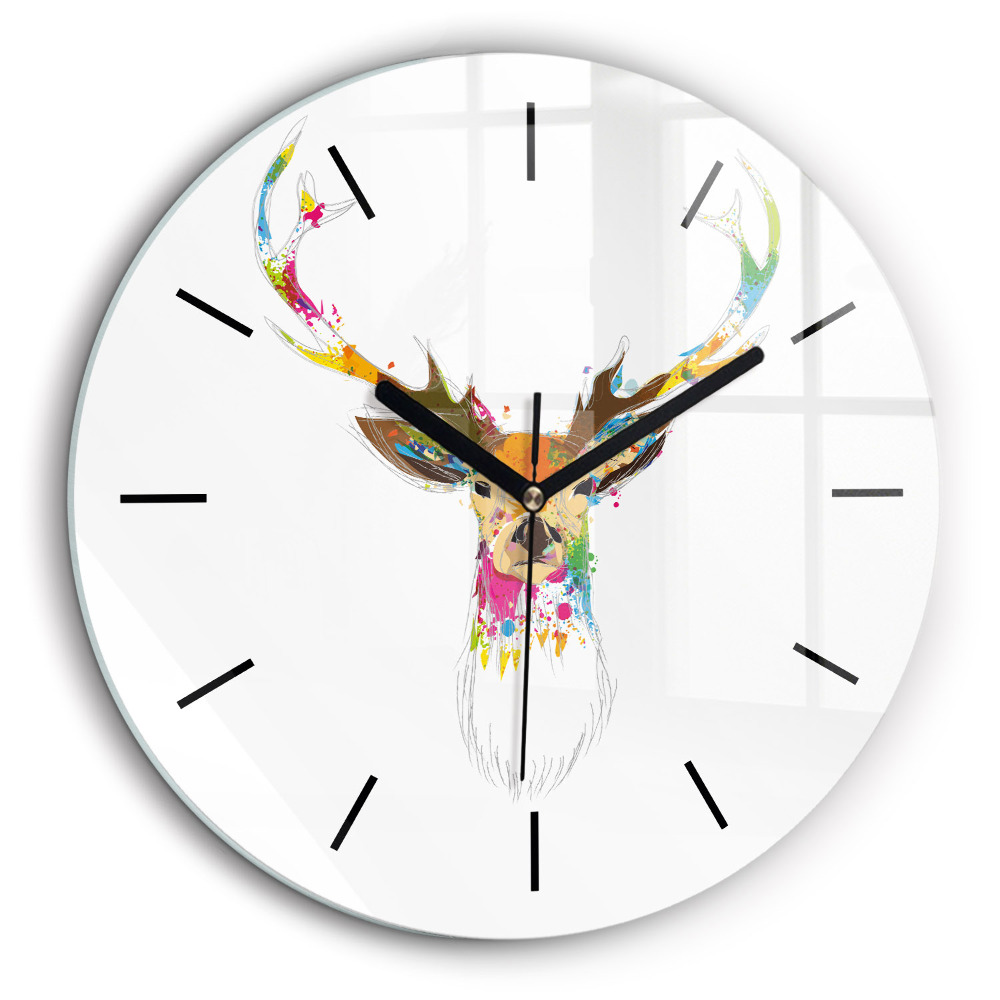 Kerek fali üvegóra 60cm Színes szarvasfej