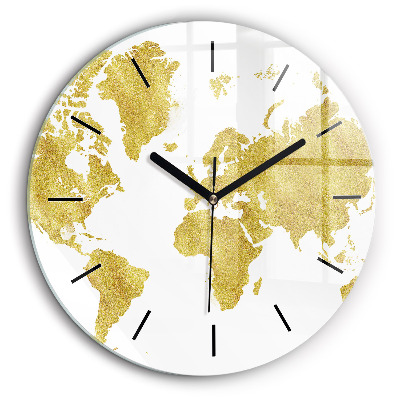 Kerek üvegóra 60cm Arany világtérkép