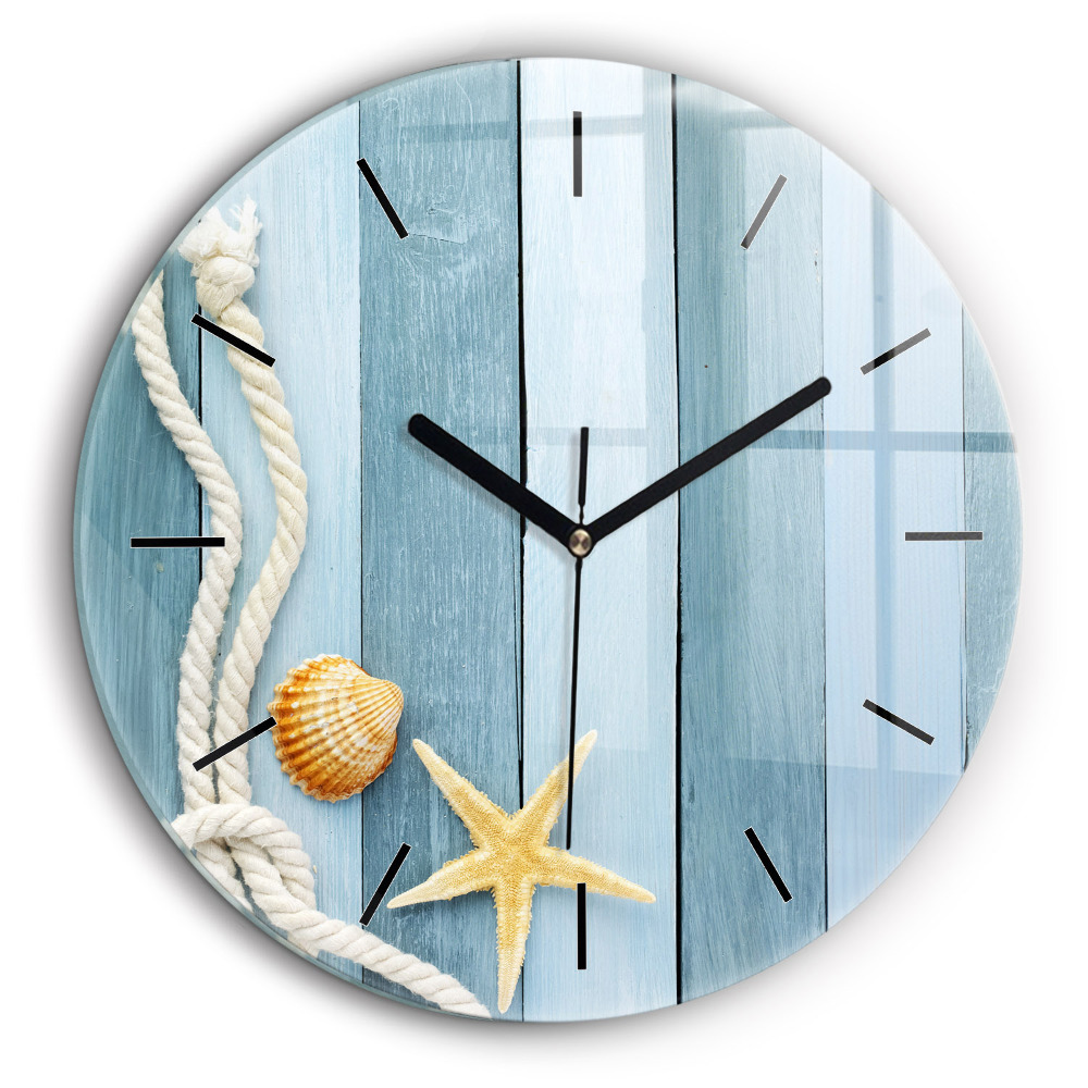 Kerek falióra 60cm Deszka csíkok és kagyló
