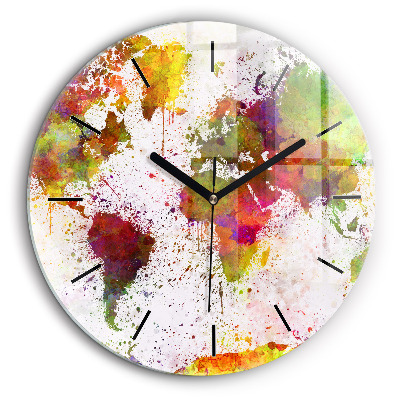 Kerek üvegóra 60cm Akvarell világtérkép