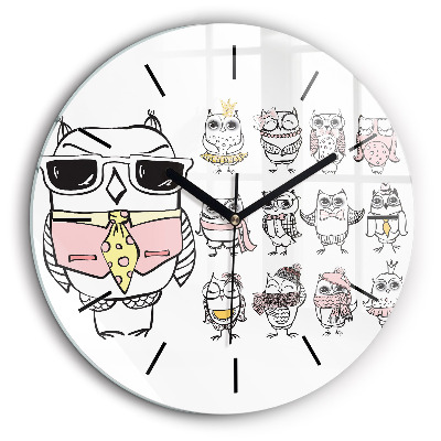 Egyedi üvegóra kerek 60cm Vintage poszter baglyokkal