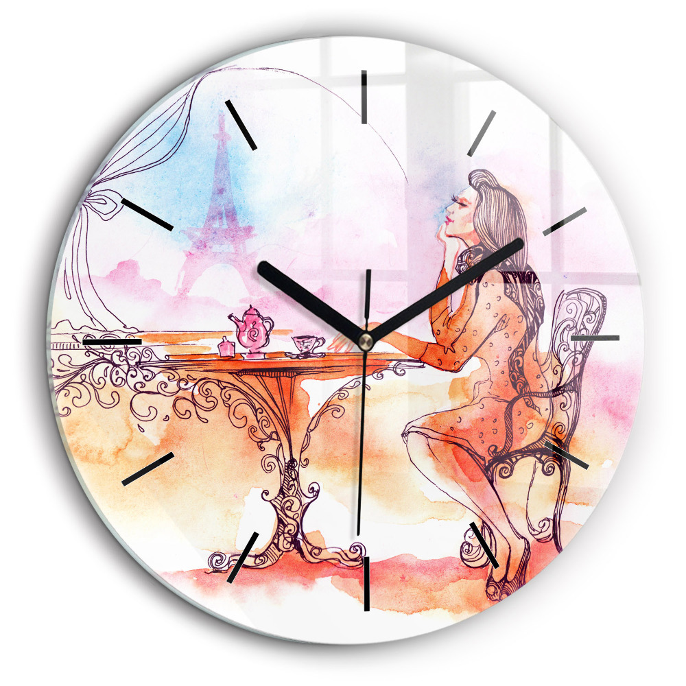 Kerek üvegóra 60cm Nő teát iszik